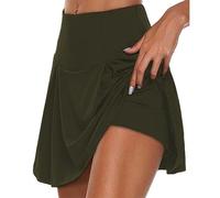 seiveini Jupe de Tennis Femme Jupes Short Taille Elastique de Golf Course Athlétiques Mini-Jupe 2 en 1 avec Poche et Pantalon Intérieur A Armée Verte L