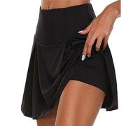 seiveini Jupe de Tennis Femme Jupes Short Taille Elastique de Golf Course Athlétiques Mini-Jupe 2 en 1 avec Poche et Pantalon Intérieur A Noir M
