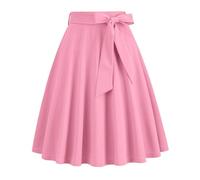 Seiveini Jupe Élégante Années 50 Trapèze Taille Elastique Plissée Avec Ceinture Midi Evasée Chic Vintage Rockabilly A Ligne Rétro Classique Rose XL