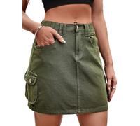 seiveini Jupe en Jean pour Femme Taille Haute Denim Jupe Cargo Courte Y2k avec Poches et Bouton Jupe Crayon Taille Élastique Jupe Moulante Rétro Élégant Coupe Mince B Armée Verte XL