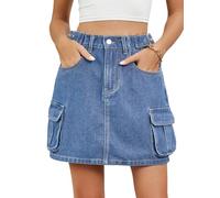 seiveini Jupe Jean Femme Court Mini Jupes Denim Cargo E Bleu XXL