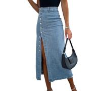 seiveini Jupe Jeans Femme Longue Moulante Jupes Crayon en Denim avec Boutonné Élégant Taille Haute Skirts Vintage Décontracté A Bleu Clair M