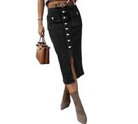 seiveini Jupe Jeans Femme Longue Moulante Jupes Crayon en Denim avec Boutonné Élégant Taille Haute Skirts Vintage Décontracté B Noir XXL
