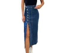 seiveini Jupe Jeans Femme Longue Moulante Jupes Crayon en Denim avec Boutonné Élégant Taille Haute Skirts Vintage Décontracté A Bleu Foncé L
