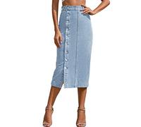 seiveini Jupe Longue Femme Élégante Midi Jupes Crayon en Jean avec Fendue à Taille Haute Décontracté A Bleu Clair XS