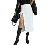 seiveini Jupe Longue Femme Élégante Midi Jupes Crayon en Jean avec Fendue à Taille Haute Décontracté A Blanc M