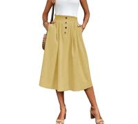 seiveini Jupe Longue Femme Ete Élegant Midi Jupes avec Poches Taille Élastique Décontracté Plage Party A Jaune Clair Taille Unique