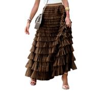 seiveini Jupe Plissée Longue Femme Tutu Jupe en Tulle Fluffy Décontractée Maxi Jupe en Gaze Taille Trapèze Décontractée Jupe Longue Tulle Femme Elastique Taille Haute A Line Vintage A Marron M