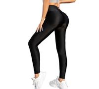 seiveini Legging Métallique Femme Brillant Leggings Stretch Shiny Pantalons Coupe Ajustée pour Party Club Danse Fête Performance A Noir M