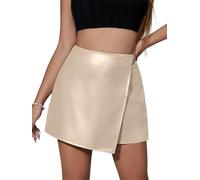 seiveini Mini Jupe en Cuir Femme Asymétrique Jupes Short avec Fendue Sexy Skort A-Linge Wetlook Club Soirée Fête A Beige M