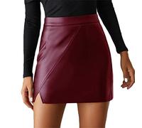 seiveini Mini Jupe en Cuir Femme Taille Haute Jupes Moulante Crayon PU Stretch Wetlook Élégante Skirts Costume de Club Fête A Vin Rouge M