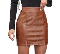 seiveini Mini Jupe en Cuir Femme Taille Haute Jupes Moulante Crayon PU Stretch Wetlook Élégante Skirts Costume de Club Fête D Marron L