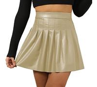 seiveini Mini Jupe en Cuir Femme Taille Haute Jupes Moulante Crayon PU Stretch Wetlook Élégante Skirts Costume de Club Fête B Beige XS