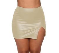 seiveini Mini Jupe en Cuir pour Femme Wetlook Jupes Moulante Mouillé Sexy Wetlook Jupe-Crayon Courte en Cuir Synthétique Mini-Jupe Ajustée A Abricot XXL