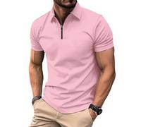 seiveini Polo Homme Manches Courtes Coupe Ajustée Polos d'été à Zippé Couleur de Contraste Polos de Sport Classique Golf Tennis T-Shirt Vêtement Sport Homme Basic Polo T-Shirt A Rose M
