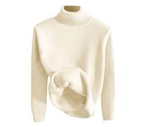 seiveini Pull col Roulé Femme Hiver Chaud Pulls Tricot en Peluche Thermique Chandails A Beige L
