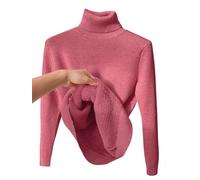 seiveini Pull Femme à Col Roulé Hiver Doublure en Peluche épaissie Pullover en Tricot Chaud sous-Vêtement Thermique Slim Fit Chandails A Rose Rouge S