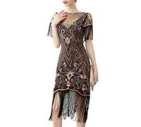 Seiveini Robe de Soirée Chic et Glamour Femme Élégante - Cocktail à Paillettes, Franges Sexy Années 1920, Jazz Charleston Great Gatsby Dress Vintage - Vin Rouge XL