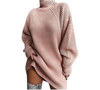 seiveini Robe Pull Femme Longue Robes en Tricot Col Roulé Élégante Hiver Chaud Chandail Pullover Tunique Sweater Rose S
