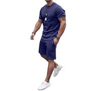 seiveini Survetement Ensemble Manche Courte Homme Sport Été Col Rond Deux Pièces Imprimée Tee Shirt Court et Pantalon Ensemble Jogging Tops et Bottom Casual A Bleu S