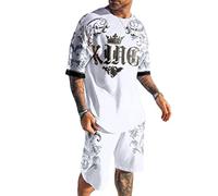 seiveini Survetement Ensemble Manche Courte Homme Sport Été Deux Pièces Imprimée Tee Shirt Court et Pantalon Ensemble Jogging Tops et Bottom Casual J1 XXL