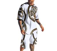 seiveini Survêtement Homme Été 2 Pièces Ensemble Jogging Imprimée 3D Grande Taille Manches Courtes T-Shirt et Short pour Sports Jogging Décontractée Pas Cher G Blanc M