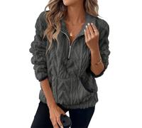 seiveini Sweatshirt Femme Polaire 1/4 Zippé Sweat Pull en Peluche Chaud Manches Longues avec Poches Automne Hiver A Gris Foncé 3XL