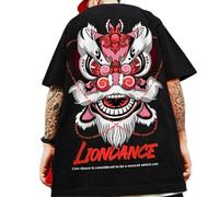 seiveini T-Shirt Unisexe Imprimé 3D pour l'été Homme T-Shirt à Manches Courtes Chinois Streetwear Hip Hop Tee Shirt Impression du Lion pour Hommes et Femmes Mode Chic C Noir 3XL