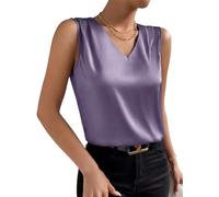 seiveini Top Femme Débardeurs Satin Élégant Caraco Cami Tops Été sans Manches Haut Débardeur D'été Couleur Unie A Violet L