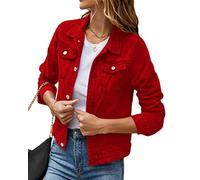 seiveini Veste en Jean Femme à Manches Longues Blouson en Jean Court Revers Veste Oversize Chic Veste en Jean Simple Boutonnage Retro B Rouge L