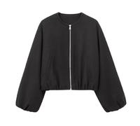 seiveini Veste Femme Court Manteau de mi-Saison Blouson Aviateur Ample Manches Longues Bomber Coupe Vent Extérieure Automne Hiver Oversize A Noir S
