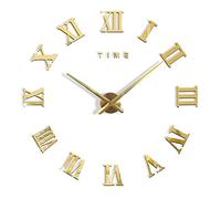 SEIWEI Horloge murale moderne à faire soi-même, grande horloge murale silencieuse, 3D à coller sur le mur pour salon, cuisine, chambre à coucher, bureau, maison, hôtel, décoration - Doré