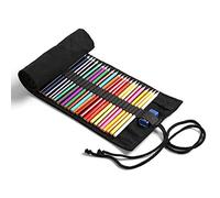SEIWEI Trousse à crayons en toile avec 12-72 trous, trousse à crayons en toile de lin noire, pochette de rangement élégante pour crayons de couleur, outils de dessin et pinceaux, Noir , 48 holes