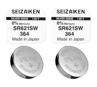SEIZAIKEN 364 SR621SW Lot de 2 piles bouton à l'oxyde d'argent pour montre 1,55 V 0 % mercure 100 % fabriquées au Japon