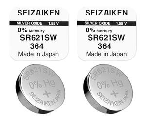 SEIZAIKEN 364 SR621SW Lot de 2 piles bouton à l'oxyde d'argent pour montre 1,55 V 0 % mercure 100 % fabriquées au Japon