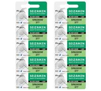 Seizaiken 377 SR626SW Lot de 10 piles boutons à l'oxyde d'argent pour montre 1,55 V Sans mercure Fabriqué au Japon par Seiko