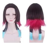 SEIZIS Cosplay Wig Anime Demon Kimetsu No Yaiba Enmu Cosplay Perruque Mixte Couleur Cheveux Synthétiques Courts Halloween Party Enmu Perruques + Perruque Cap Demon Enmu Perruque No. 597