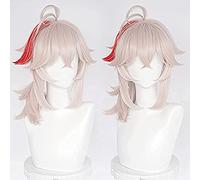 SEIZIS Cosplay Wig Anime Genshin Kazuha Cosplay Perruque Cheveux Courts Duveteux Queue De Cheval Rouge Faits Saillants 14.2"