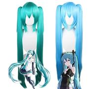 SEIZIS Cosplay Wig Anime Personnage Perruque cos Perruque Tigre Bleu Bouche Clip Double Queue de Cheval Cheveux Longs raides Bleu Ciel