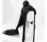 SEIZIS Cosplay Wig Anime Tian Guan Ci Fu Cosplay Xie Lian Wig Removable Bun Heaven Official's Blessing Chinese Ancient Black Long Straight Hair