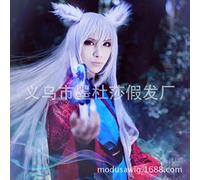 SEIZIS Cosplay Wig Cosplay Argent fée Animation Personnage Oblique Liu Hai Chang Cheveux raides Argent Blanc Couvre-Chef en Gros