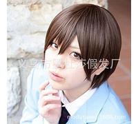 SEIZIS Cosplay Wig Cosplay Perruque Cheveux raides Courts crème collège Hommes Relations publiques Fuji Gaoshi Anime COS Brun Cheveux Courts Ensemble