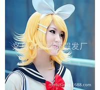 SEIZIS Cosplay Wig Cosplay Perruque vocaloid2 Miroir Anneau Cloche Mouvement Chanteur COS Fibre dorée Couverture en Gros