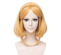 SEIZIS Cosplay Wig Die Legende Von Zelda: Atem der Wilden Prinzessin Zelda Kurze Perücke Cosplay Kostüm Hitzebeständige synthetische Zopfhaar Frauen Perücken