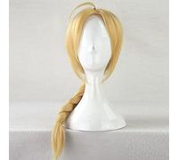 SEIZIS Cosplay Wig Fullmetal Alchemist Edward Elric 55 cm Moyen Long Droite Tresse Style Synthétique Cosplay Perruques Anime Costume Party Perruque + Perruque Cap