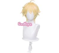 SEIZIS Cosplay Wig Genshin Impact Traveler Cosplay Aether Lumine Blond Perruque Cosplay Anime Perruques Résistant À La Chaleur Synthétique Perruques Halloween for Les Filles (Color : Aether)