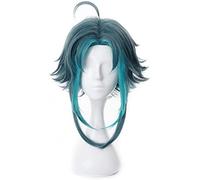SEIZIS Cosplay Wig Genshin Impact Xiao Perruque Cosplay Vert foncé Court Droit résistant à la Chaleur Cheveux synthétiques Adultes Femmes Halloween Perruque