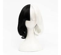 SEIZIS Cosplay Wig Jeu de rôle for Cruella De Vil Court Noir Blanc Deville Dalmations résistant à la Chaleur Cosplay Perruques