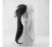 SEIZIS Cosplay Wig Jeu de rôle for Deville Cruella De Vil Cosplay Perruques moitié Blanc moitié Noir Cheveux synthétiques résistants à la Chaleur