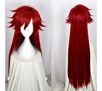 SEIZIS Cosplay Wig Kuroshitsuji Black Butler Grell Sutcliff Perruque Rouge Longue Ligne Droite Résistant À La Chaleur Cheveux Cosplay Costume Perruques + Perruque Cap